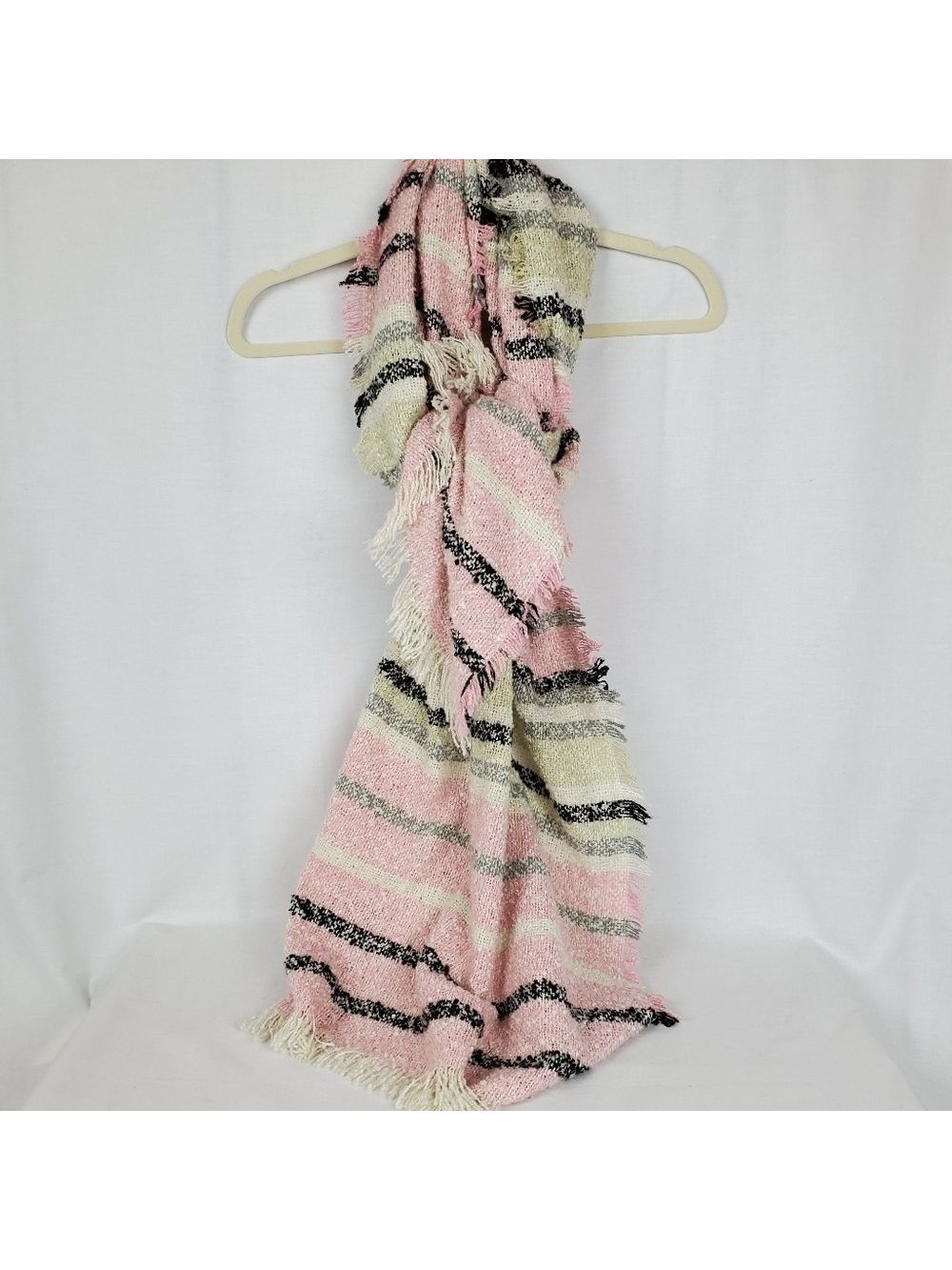 Wide long knit scarf pink, black, gray, cream